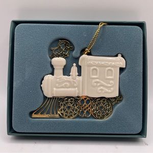 Lenox Locomotive Train Ornament Engine Bone China and Gold Two Sided Vintage ‘94